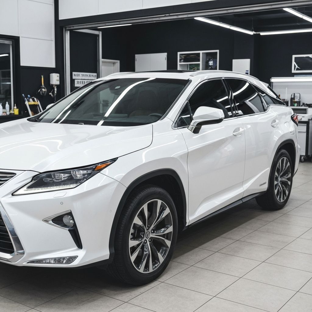 White Lexus RX at Blue Zero shop