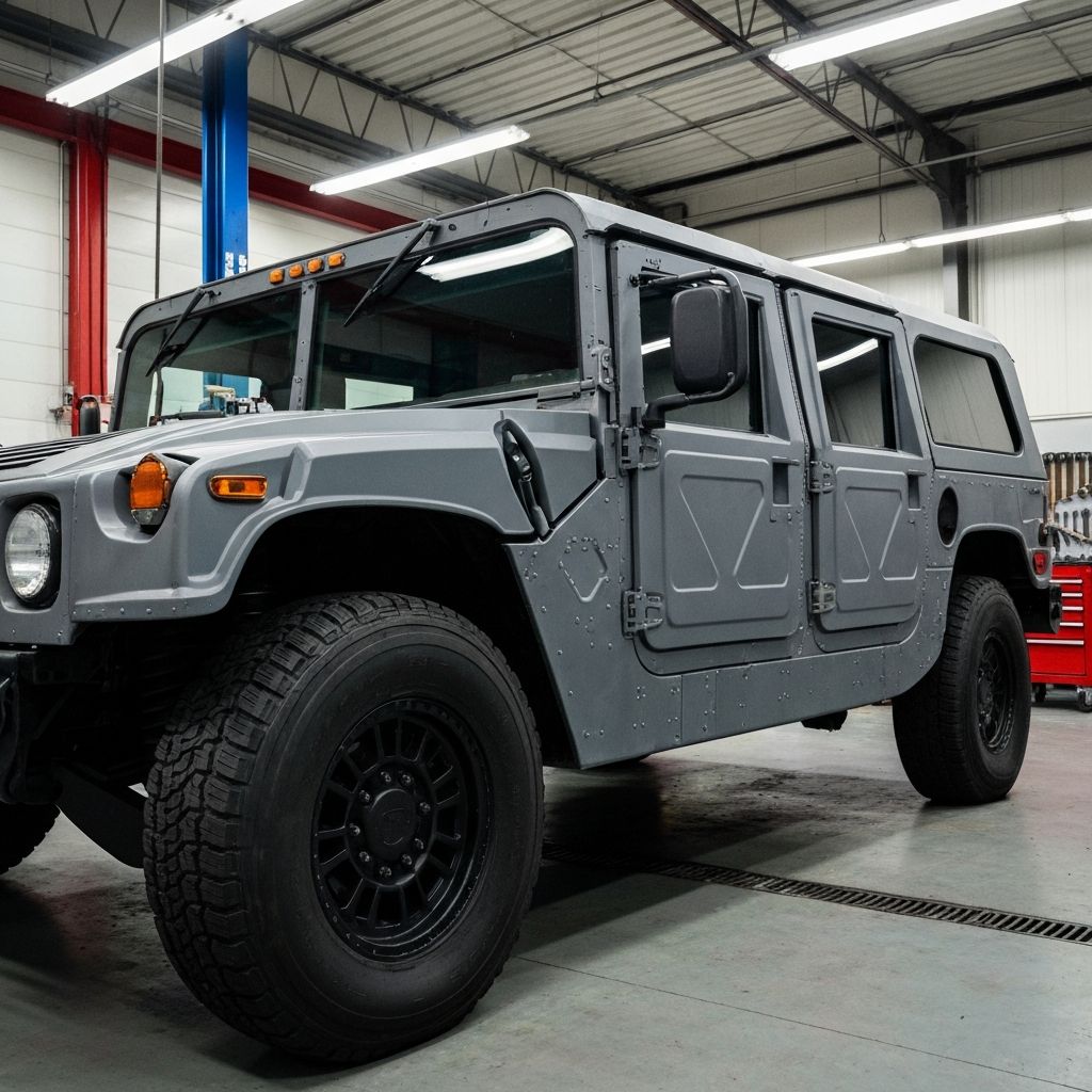 Gray Humvee with Blue Zero branding