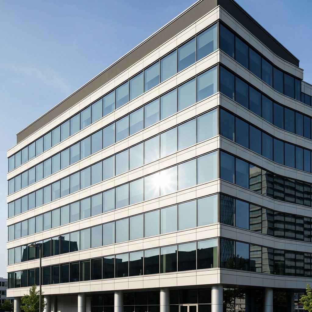 Solar window film on office building